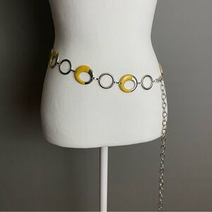 Vintage Adjustable Metal Circle Link Belt, Yellow Enamel Details
